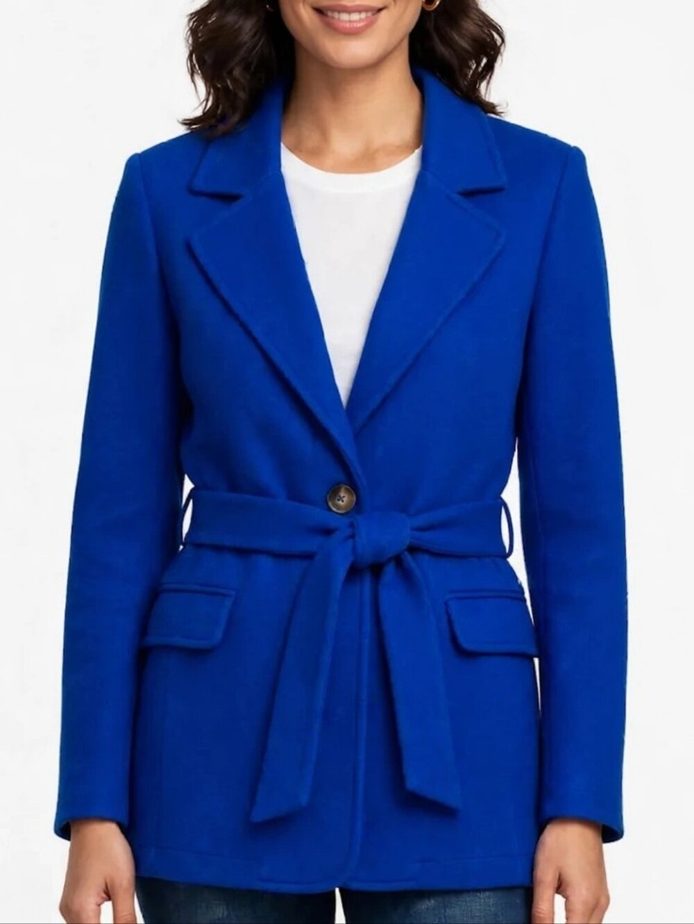 Blashe Women Royal Blue Belted Blazer Coat Jacket Single Button Size S. M. L.